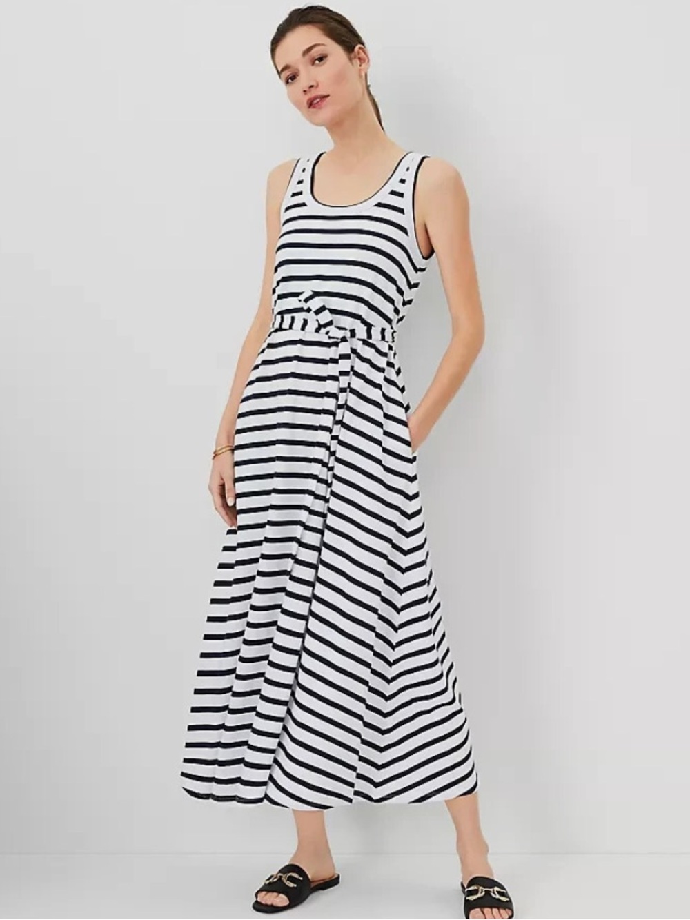 Ann Taylor Black & White Striped Tank Maxi Dress